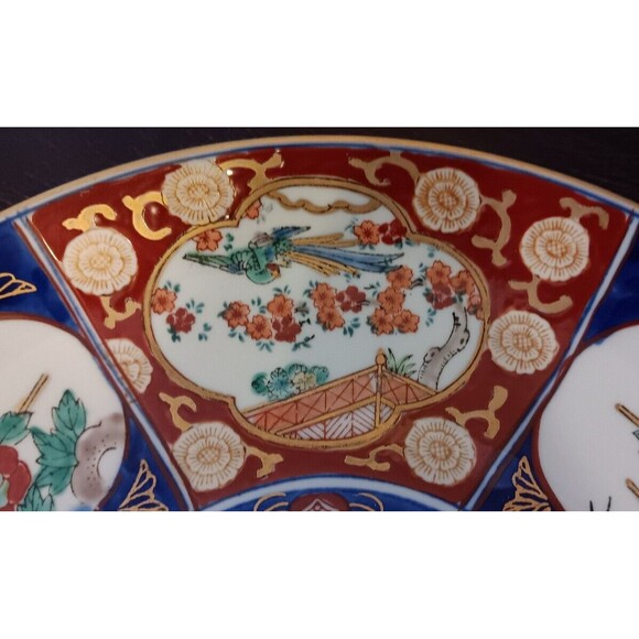 Vintage Japanese Gold Imari Charger Red & Blue Flowers 12" Excellent Condition - Picture 5 of 9